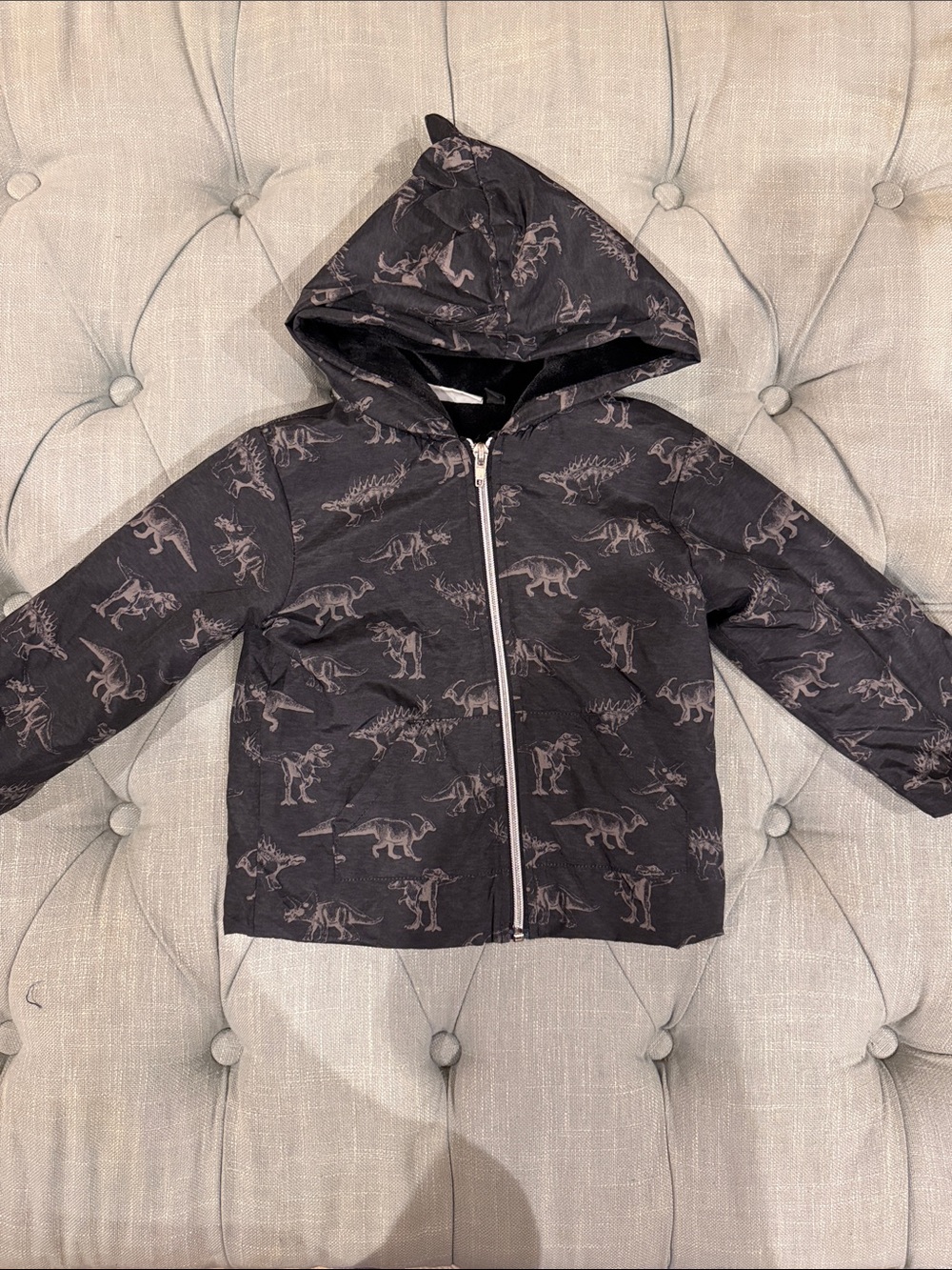 Kids' Black Dino Zip-Up Hoodie Jacket